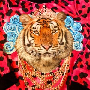 Pink Leopard Print Sweater with Royal Tiger